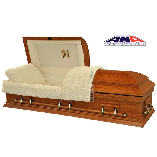 Luxury Solid Oak with Maple Leaf Funeral Wooden Casket 