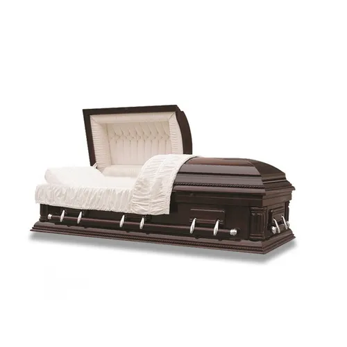 Funeral Equipment Selected Wooden Casket with Metal Handles 