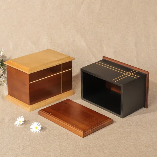Luxurious Customized Genuine Cremation Urns European Style with Casket Walnut Oak Mahogany Cherry Wood 